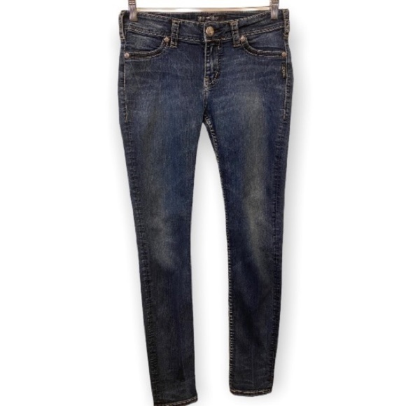 Silver Jeans Suki Mid Rise Super Skinny Stretch Size 5/6 (28) Logo Whiskered - Picture 1 of 13